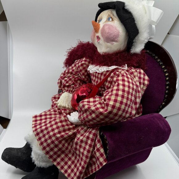 Hand Made Paper Mache Snow Girl Hand Made Shoes Face and Hands Red Dress - Picture 2 of 7